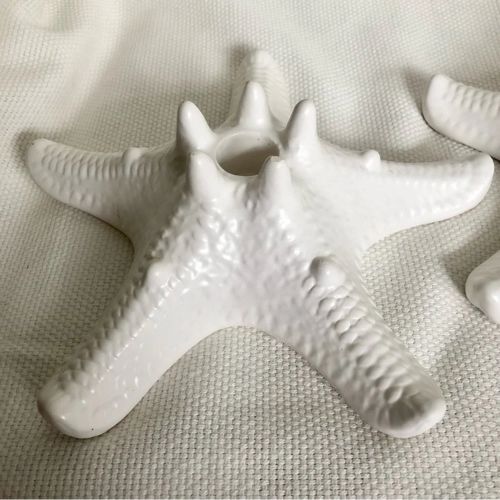 Ceramic seastar starfish candle holders cream